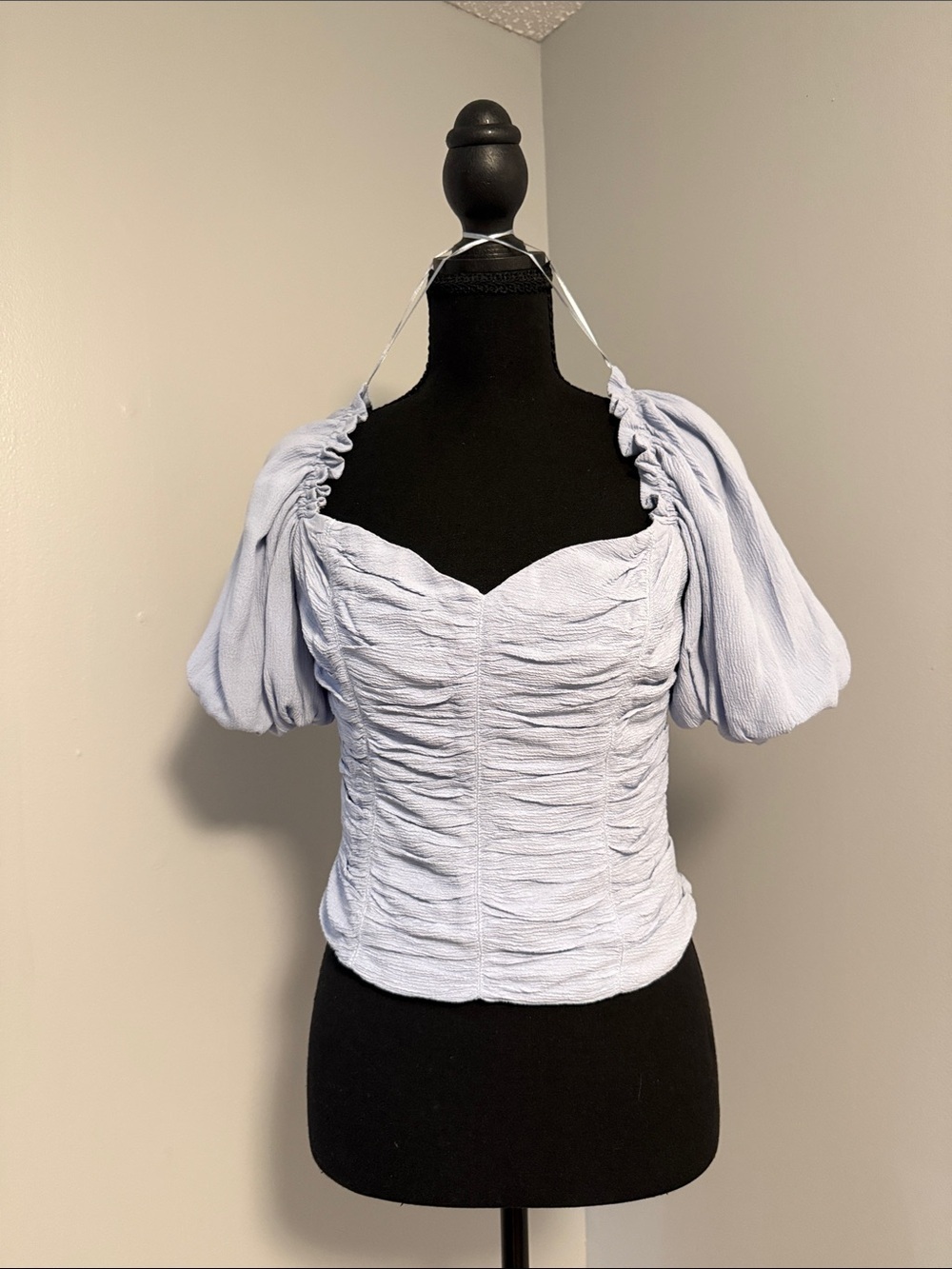 ASTR Light Lavender Ruched Puff-Sleeve Halter Top